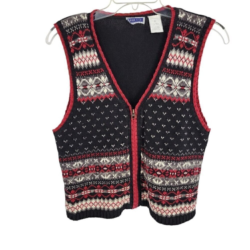 VTG Full Zip Sweater Vest Birdseye Fair Isle nordic Dark Academia Preppy PL